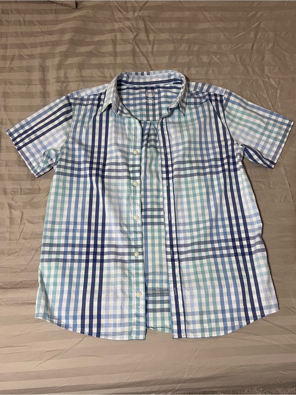 wonder nation Short-Sleeve Plaid Button-Down Shirt in Light Blue & Teal